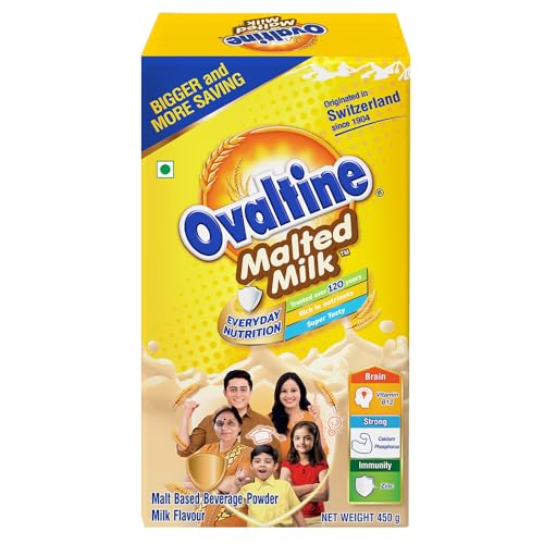 Image of OVALTINE Malted Health Drink Milk Powder, Health Drink for Kids & Adults, Nutrition Vitamins & Minerals, Malted Milk 400g Jar + Malted Milk 450g BIB (Pack of 2)