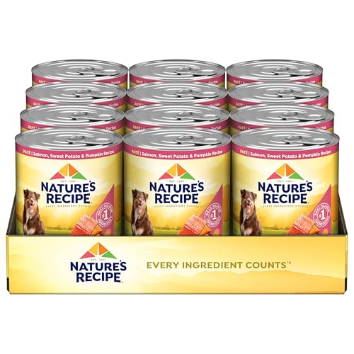 Nature's Recipe Grain Free Wet Dog Food Salmon, Sweet Potato, and Pumpkin Recipe, 13 oz. Can (Pack of 12)