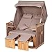 Outsunny Corbeille de Plage 2 Places Pliable - Cabine de Plage inclinable - abri Plage strandkorb - Coussins, Repose-Pieds, tablettes, Pare-Soleil - Bois résine tressée Polyester Taupe