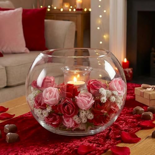 Honeydak Valentine's Day Floral Arrangement Floating Candle Cente...