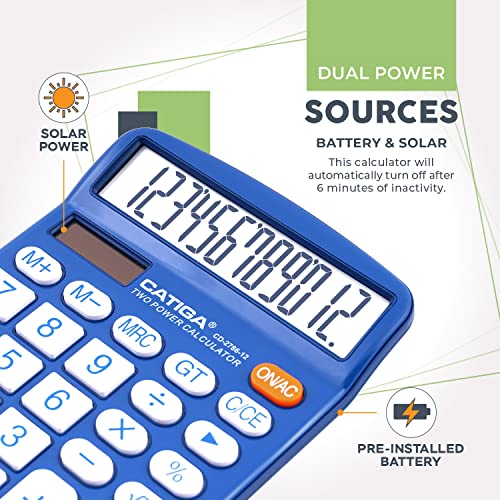 Desktop Calculator 12 Digit With Large Lcd Display And Sensitive Button, Solar And Battery Dual Power, Standard Function For Office, Home, School, Cd-2786 (Blue) #TOP3