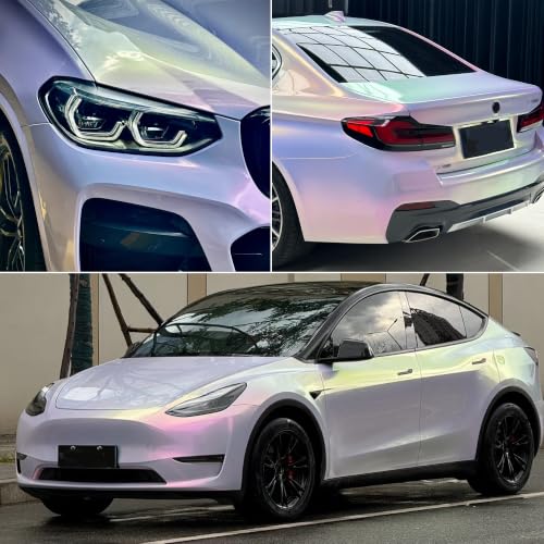 Image of Light Purple Gray to Charming Diamond Gold Metallic Chameleon Vinyl Wrap Sparkling Pearlescent Pink Color Change DIY Vehicle Vinyl Film, 59.84 inch x 39.37 inch