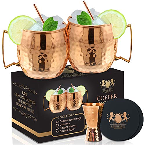 [Gift Set] 100% Pure Copper Moscow mule mugs Brass Handle, Set Of 2 copper cups for drinking Each Mug is HANDCRAFTED- Food Safe Pure Solid Copper Cups gift set