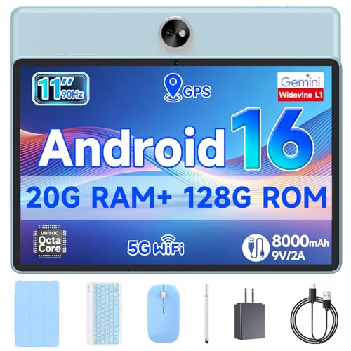 Image of PEICHENG Tablet 11-inch Android 16 with Octa-core Processor, 18GB RAM 128GB ROM, 8000mAh All-Day Battery Life, 1280X800 HD IPS Touchscreen, 5MP+13MP Dual Cameras (Blue)