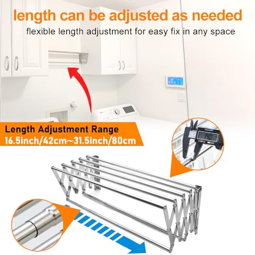 MaiHongda-Wall-Mounted-Laundry-Clothes-Drying-Rack-Clothing-Retractable-Accordion-Wall-Hanger-Collapsible-Hanging-Towel-Holder-for-Laundry-Bathroom17-32inch-Variable-EnhancedAdjustable-Length MaiHongda Wall Mounted Laundry Clothes Drying Rack Clothing Retractable Accordion Wall Hanger Collapsible Hanging Towel Holder for Laundry Bathroom17 32inch Variable EnhancedAdjustable Length