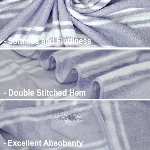 Image of Cortina Stripe Printed Towels for Bath (70 x 140 cm) 380 GSM Microfiber, Ultra Soft, Highly Absorbent & Quick Dry for Gym, Beach & Bathroom Towels for Men, Women & Kids (Purple Big Stripe)