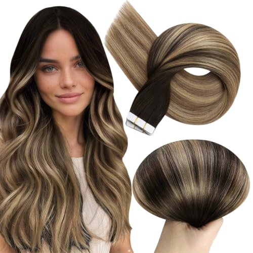 Full Shine Tape In Hair Extensions, Brown Honey Blonde 14 Inch