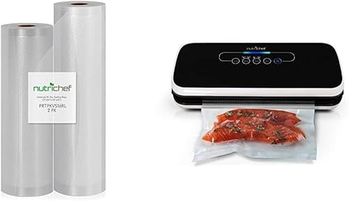 NutriChef PRTPKVS16RL y PKVS18BK - Rollos de almacenamiento de alimentos de grado comercial con sellado al vacío de diseño compacto, sistema