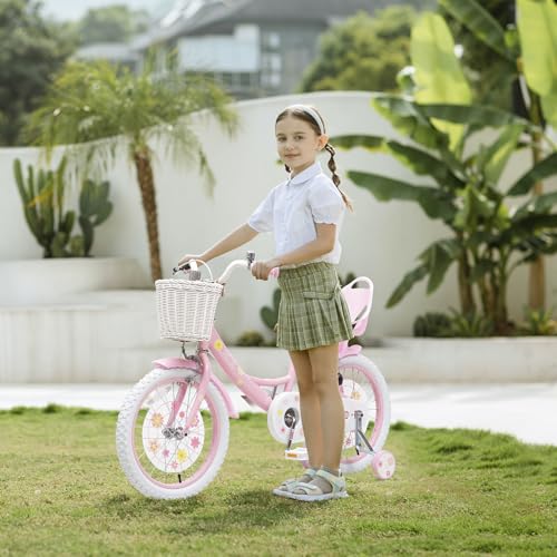 Image of Girls Bike with Basket for Toddlers and Kids Aged 3-14 Years Old, 12 14 16 18 Inch with Training Wheels & Doll Seat, 20 Inch with Kickstand & Rear Rack, Princess Style Bicycle for Gift.