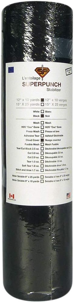 Cloud Cover Stitch Black 12 Inch x 10 Yard Roll."Over the back" SuperStable Machine Embroidery Stabilizer Backing