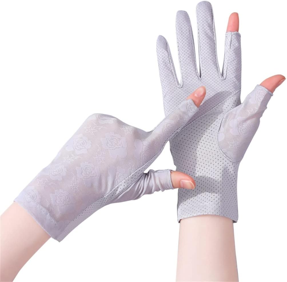 Ice Silk Gloves Women's Thin Driving Riding Lace Fingerless Elastic Protective Spring and Autumn