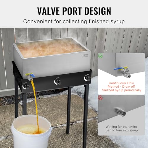 Image of VEVOR Maple Syrup Evaporator Pan, 17.5 Gal, 24 x 24 x 7 Inch Maple Syrup, 304 Stainless Steel Maple Syrup Pan, Evaporator Pan with 1 Valve and 3 Heating Methods, for Home, Outdoor