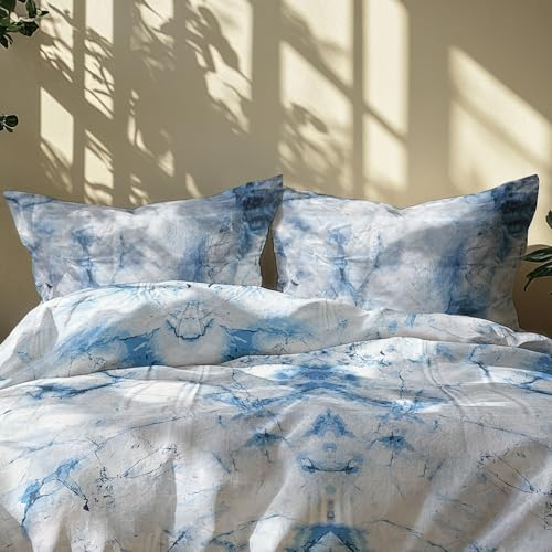 Image of LANE LINEN 210TC 100% Cotton Bedsheet Set for Super King Size Bed, 3-Piece Bedding, Included 2 Pillow Covers, Soft & Breatahble Flat Sheets, Abstract Blue Digital Printed Bed Sheet - 2.74m x 2.74m