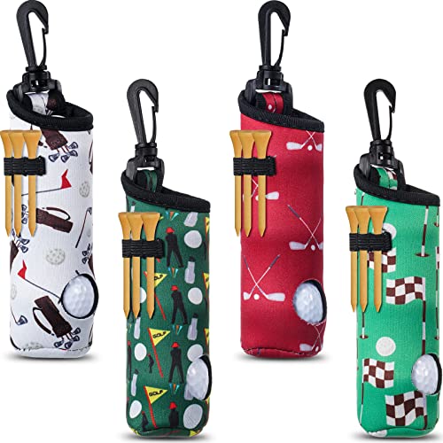 4 Pieces Golf Tee Holder Golf Ball Carry Bag Pouch Ball Holder Keychain Belt Clip Gifts Accessories(Vivid Color,Golf)