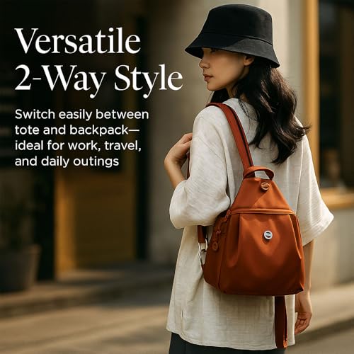 Preferablen Waterproof 2-Way Commuter Bag Convertible Backpack Tote Oxford Travel Shoulder Bag Large Capacity Casual Backpack (Khaki)2