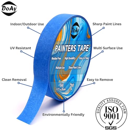 Image of Blue Painters Tape 1 /2 Inches x 30 Yards - Multi Surface Use - 120 Yards Total - 4 Rolls