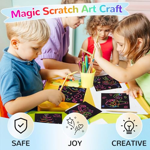 POIKSHARK 200 PCS Rainbow Scratch Art Paper for Kids Ages 3-12, Arts and Crafts Gifts for Teen Girls, Christmas Stocking Stuffer - Birthday Halloween Party Favor Supplies for Boys and Girls, 4 Pack