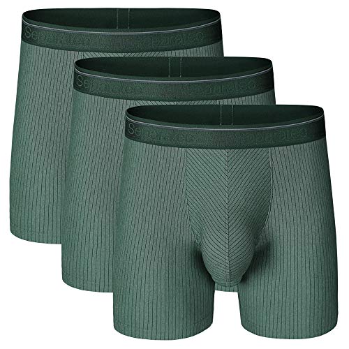 Separatec Menâ€™s Underwear 3 Pack Lightweight Fast Dry Striped Dual Pouch Boxer Briefs(L,Olive Green)