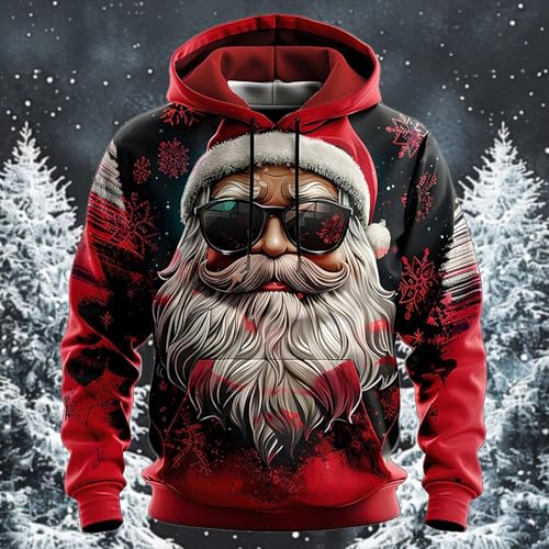 Pull à capuche de Noël pour homme avec impression 3D et motif Père Noël