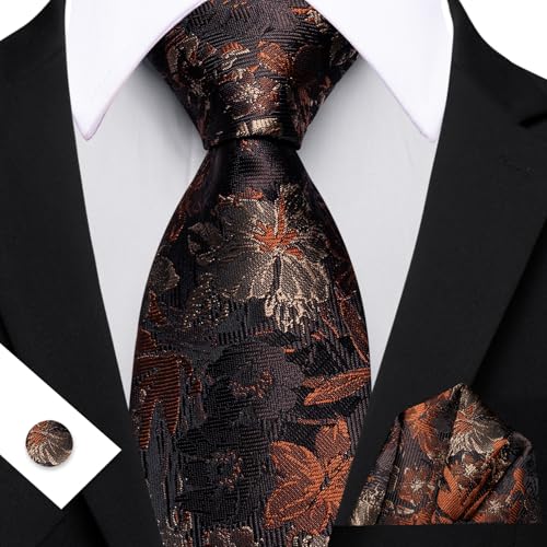 Image of Barry.Wang Men Tie Set Floral Paisley Silk Necktie Pocket Square Cufflinks Formal Wedding Party Business