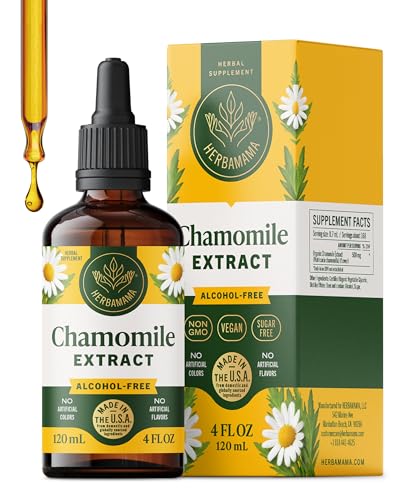 HERBAMAMA Chamomile Tincture - Vegan Relaxation & Calm Support with Chamomile Herb Extract Drops - Non-GMO Alcohol & Sugar-Free Liquid Calming Supplement 56-Day Supply