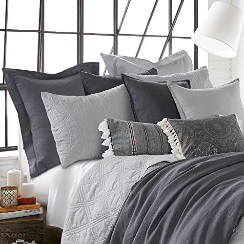 Image of Levtex Home - 100% French Flax Linen - Euro Sham - French Flax Washed Linen - Charcoal - Sham Size (26x26in.), No Insert