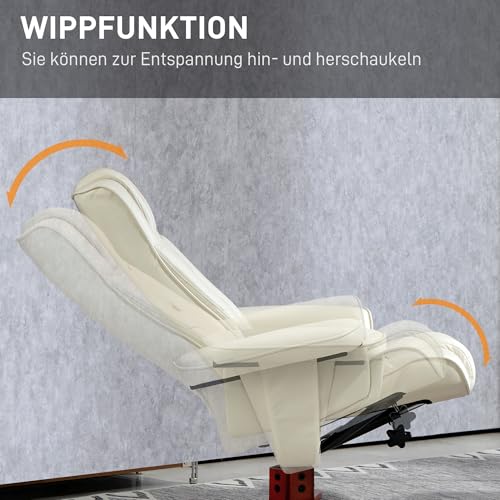 HOMCOM Relaxsessel mit Hocker, Fernsehsessel mit Liegefunktion, Wippfunktion, Gepolstert Liegesessel mit Verstellbarer Rückenlehne, bis 150 kg, für Wohnzimmer, Kunstleder, Cremeweiß – Bild 6