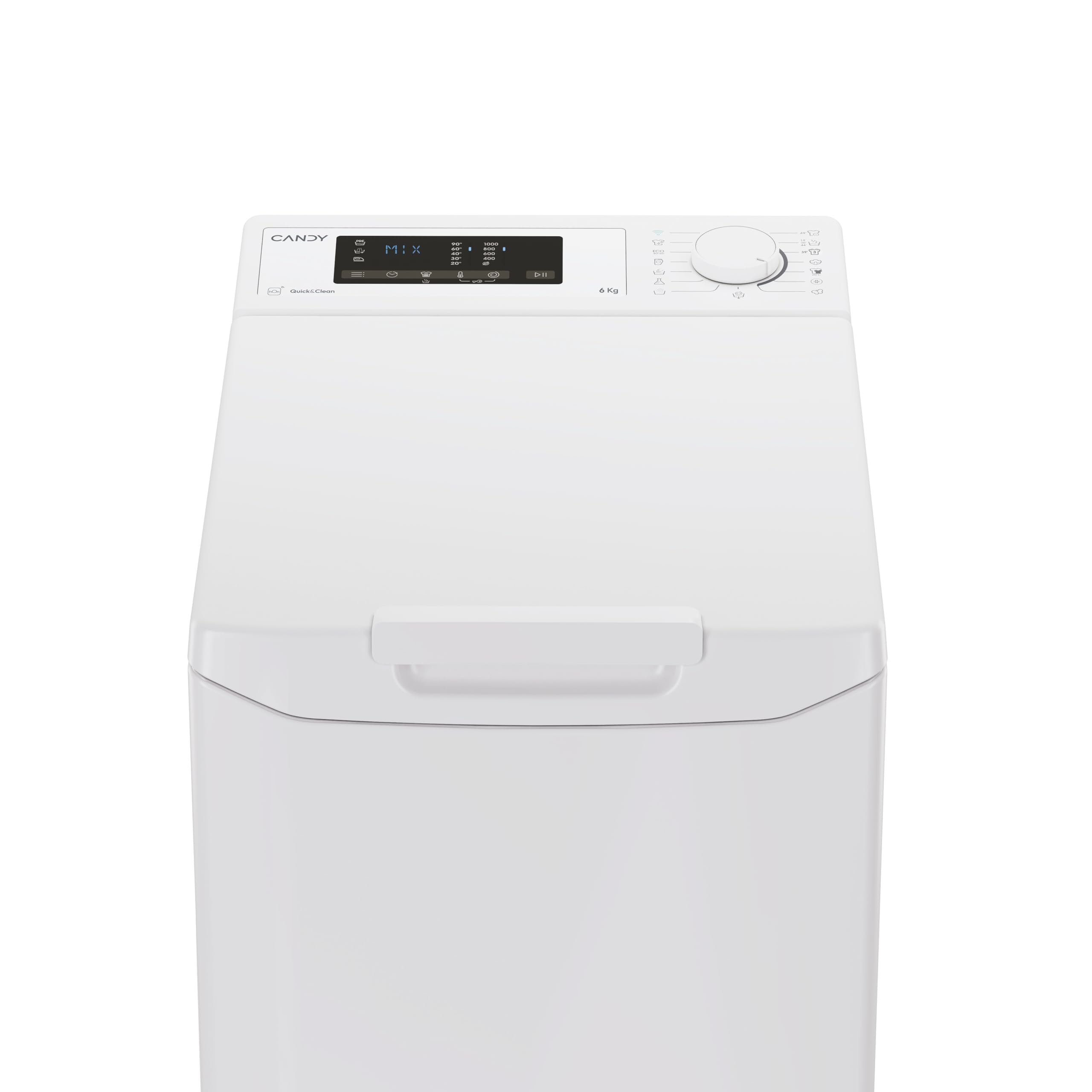 Candy ProWash 300 Lavatrice Carica dall’Alto 6 Kg 1000 RPM Classe C Slim 40,5 cm AI Weight Sense 17 Programmi Cicli Rapidi App hOn Partenza Ritardata AxLxP 86x40,5x60 cm TCA063D3-S