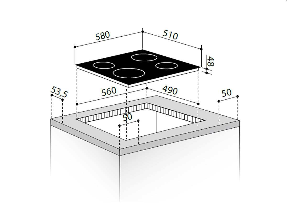 Pyramis KOCHFELD 58HL 632 TOUCH FACETTE Kochfeld Elektro / Glaskeramik / 580 cm / Facettenschliff, 9 Leistungsstufen / schwarz