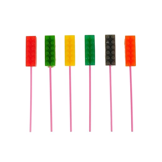 Lutscher Bausteine 12g 50 Stück - Süßigkeiten kinder in Form von Baukasten - Süße Lolipops in mehreren Farben - Lustige Süßigkeiten zum Kindergeburtstag