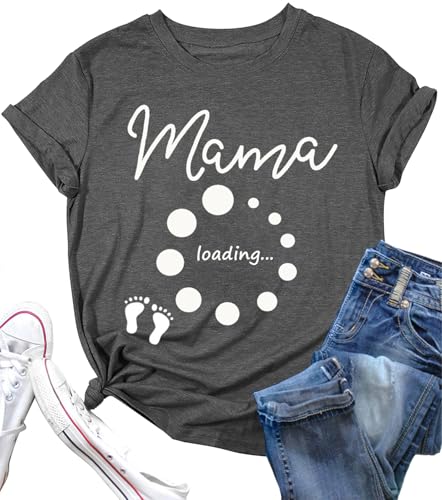 Funny Maternity Shirts for Women: Pregnancy Announcement Summer Clothes Mom to Be Tops Cute Graphic Short Sleeve Blouse Grey