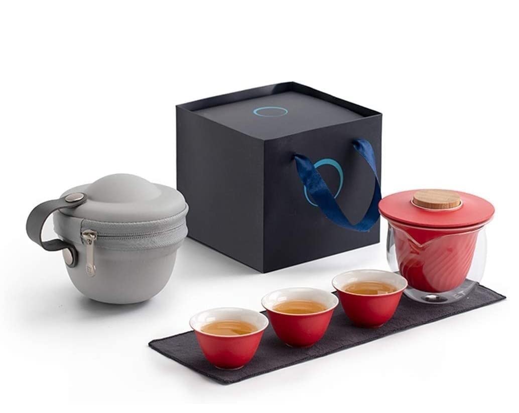 Juego Té Tetera Juego de té Chino Viaje portátil Tazón y 3 Tazas Taza dispensadora Bolsa Almacenamiento Artículos Hogar(C)