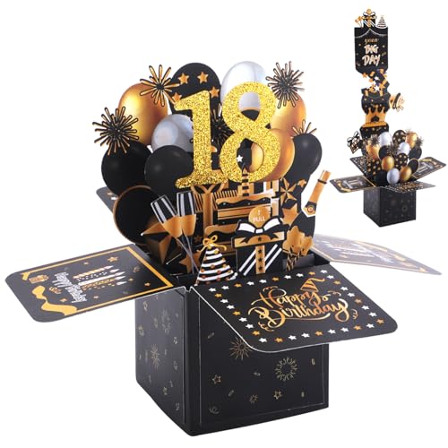 WINKIO 18. Geburtstagskarte Pop Up Ziehbar 3D Geburtstag Karte mit Umschlag Happy Birthday Card Geschenke für Junge Mädchen Romantik Jahrgang zum 18. Geburtstag für Party Jubiläum