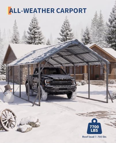 Image of GarveeLife 11ft x20ft x 9ft Vertical Roof Metal Carport | Reinforced Steel Frames for All-Weather / for Full-Size Pickup Trucks, Boats, and Tractors