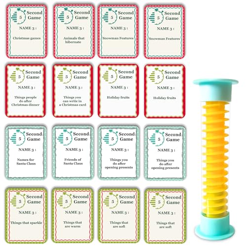 MLOLM Christmas 5 Second Game 108 Simple Question Christmas Party Games Cards Digital Timer and 5 Second Hourglass New Year Question Card Games for...