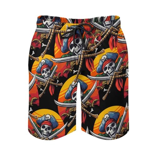 Pirate Skull Island Sunset Men's Swim Trunks Board Shorts Beachshorts Swimsuits with Pockets Mesh Liner3
