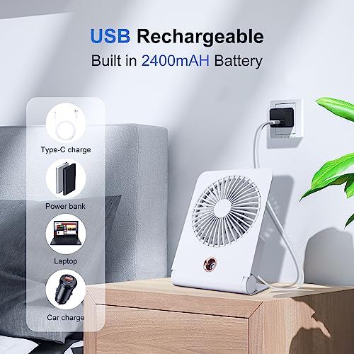Maigozon Portable Misting Fan Desk Fan Water Spray Mister Battery Operated Small Fan For Bedroom, Quiet For Sleep Bedside Nightstand Plug In Desktop Fan, 3 Speed For Travel, Office, Home #TOP4