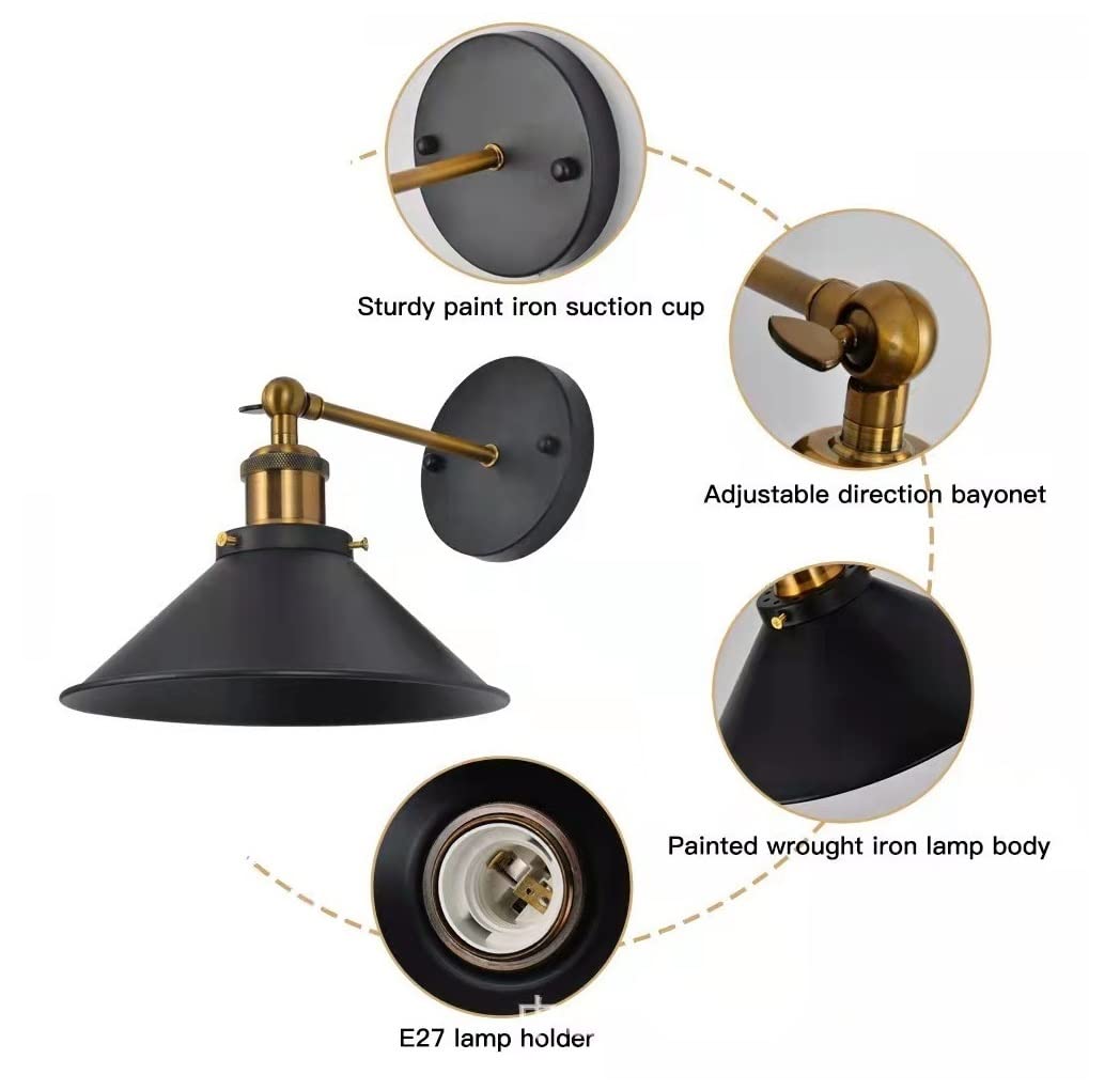 Lampa ścienna, zestaw 2 czarnych kinkietów, baterie kinkiety z pilotem zdalnego sterowania, Vintage przemysłowe bezprzewodowe kinkiety ścienne z baterią, akcesoria