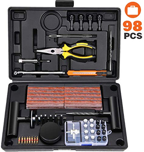 Kohree 98Pcs Tire Repair Kit, Heavy Duty Universal Tire Plug Repair Changing Tools