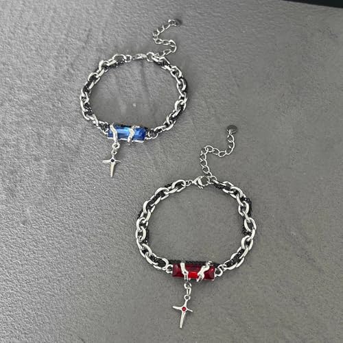 Image of 2PCS Gothic Punk Bracelet Double for Men-Linked Chain Adjustable Black Green Twisted Design Biker Jewelry Gift for Boyfriend Husband