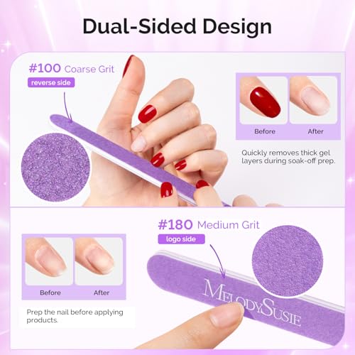 Image of MelodySusie 2Pcs Professional Nail Files 100 /180 Grit, Double Sided Straight Shape Emery Boards for Acrylic, Gel and Natural Nails, Manicure Pedicure Shaping Tools for Home Salon, Purple