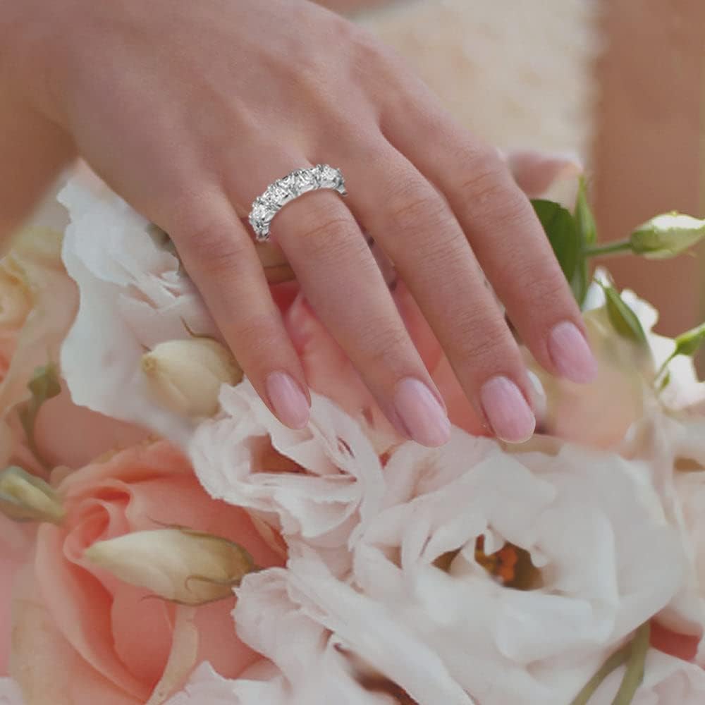 IVY & BAUBLE Trillion Cut Simulated Diamond Eternity Rings for Women in 14K Yellow Gold or White Gold Plating, Stackable, 4.5mm, Size 5 to 10