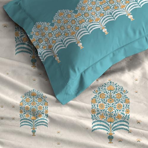 Image of MYTRIDENT Celebration Bedsheet Gifting Collection Double Size - Saanjh Teal