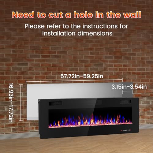 Image of Electactic 60-Inch Electric Fireplace, 12 Flame Colors, Remote Control