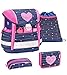 Belmil Schulranzen Set 4 - teilig ergonomischer Schulranzen Mädchen 1. klasse 2. klasse 3. klasse - Super Leicht 860-950 g / Grundschule/ Herz, Heart / Blau, Pink (403-13 Simple Heart)