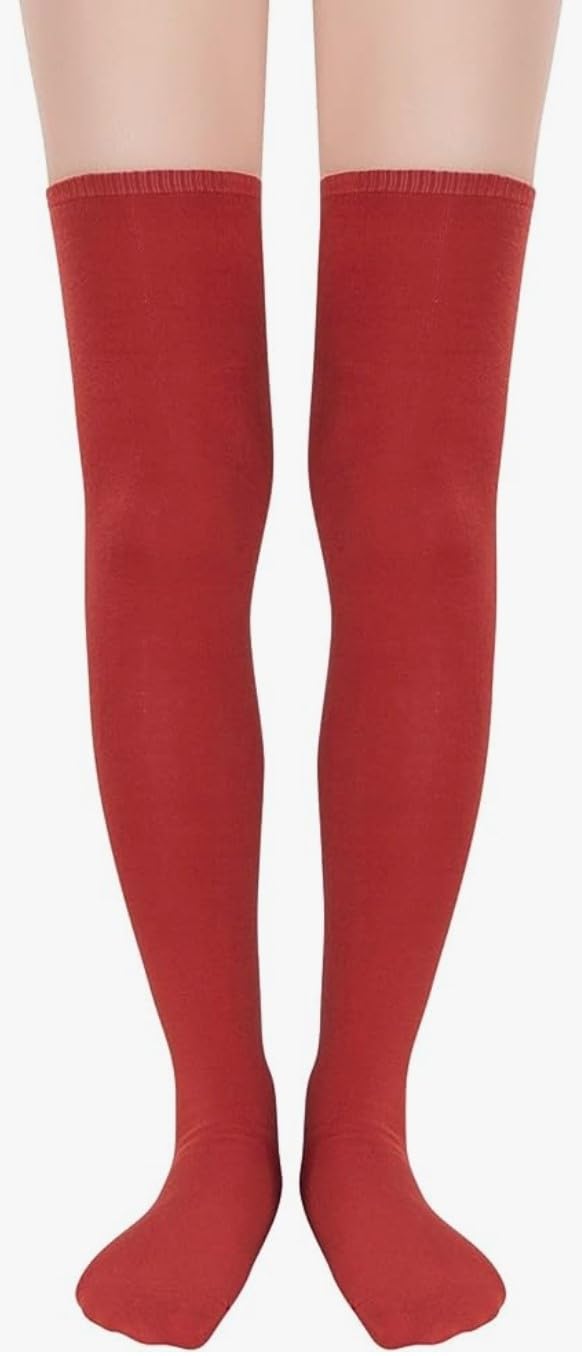 MUKHAKSH (Pack of 1 Pair = 2 Stockings Girls Cotton Red Stocking Thigh High Long Over The Knee Red Socks - Image 5 thumbnail