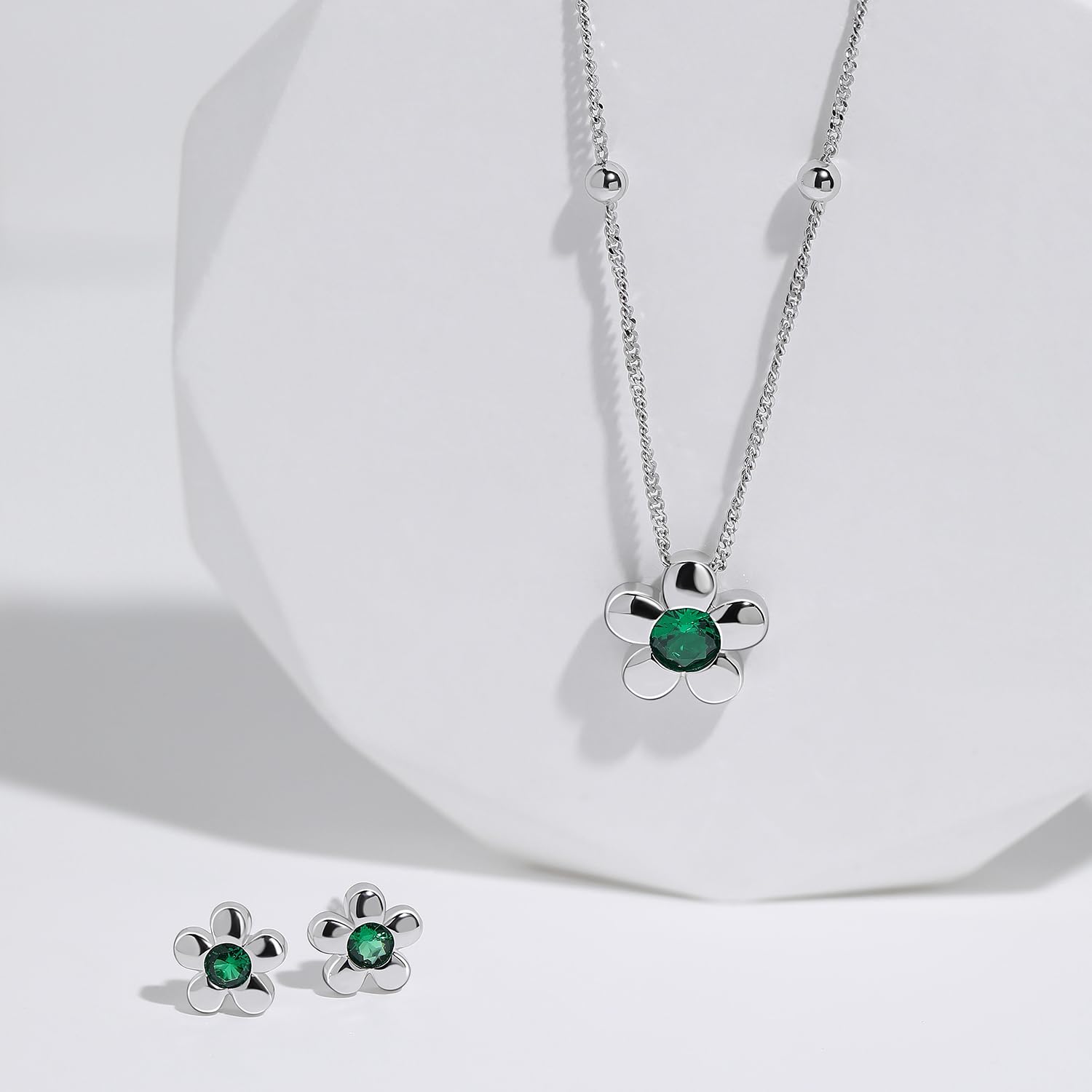 Meissa Orecchini da donna in argento Sterling Verde Smeraldo Fiore Orecchini con zirconia cubica Anallergici per Ragazze, Oro, pietra chiara