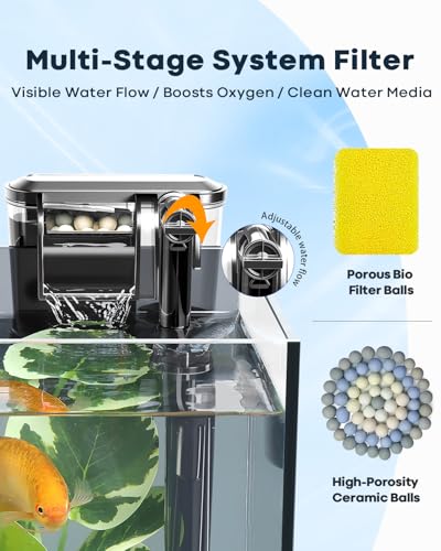 Image of 3 Gallon Aquarium Set Small Fish Tank Glass, Starter Kit with Heater Water Pump Cleaning Filter Bright Light Rocks Gravel Cleaning Tool, Leak-Proof Clear Rimless Desktop Spaces Saving Betta Fish