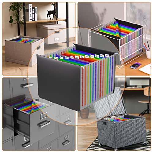 Expanding Hanging File Folders Letter Size,13 Innovative 1.5" Accordion Pockets For Filing Cabinet, Desk Organizers And Accessories Durable Than Paper Hanging Folders, Multi-Color Tabs,Large Capacity #TOP4