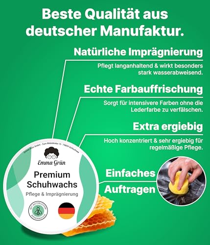 Foto von Emma Grün® Schuhwachs Farblos Lederpflege & Schuhpflege 100ml [MIT BIENENWACHS] - Lederbalsam Lederfett Farblos - Lederschuhe Pflege natürlich Made in Germany